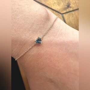 14K Solid Real Gold Mini Blue Heart Dainty Bracelet